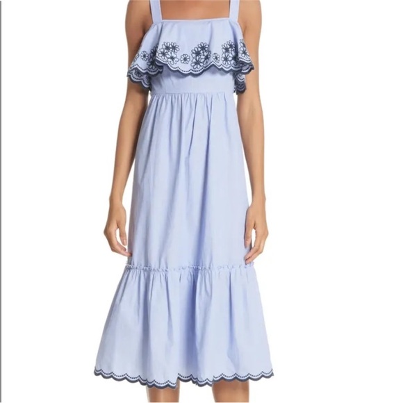 Kate Spade Daisy Embroidered Patio Dressin Bluewith Floral Accents